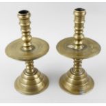 A pair of brass alloy candlesticks. Of Dutch 'Heemskirk' type, probably 18th century, each with