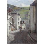 Valentine Thomas Garland (1840-1914), oil painting on canvas, street scene, Porlock Somerset,