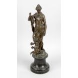 A late 19th century bronze figure group of Cupid and Psyche. Modelled as the standing bare-