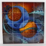 Alan Clarke (formerly at Poole pottery), Genesis, a sixteen-tile panel, each 6, (15cm) square, the