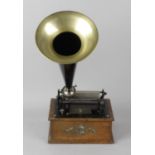 An Edison Bell Gem phonograph. The cast black-painted fittings with stamp 9380 to bedplate, the