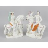 Two Victorian Staffordshire pottery equestrian figures of the Duke and Duchess of Cambridge. She