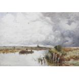 William Manners (1860-1942), watercolour, Norfolk scene with distant windmill, signed and dated