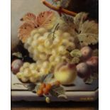 Oliver Clare, (1853-1927), oil on board, still life of grapes and plumbs, signed lower right, 9.5