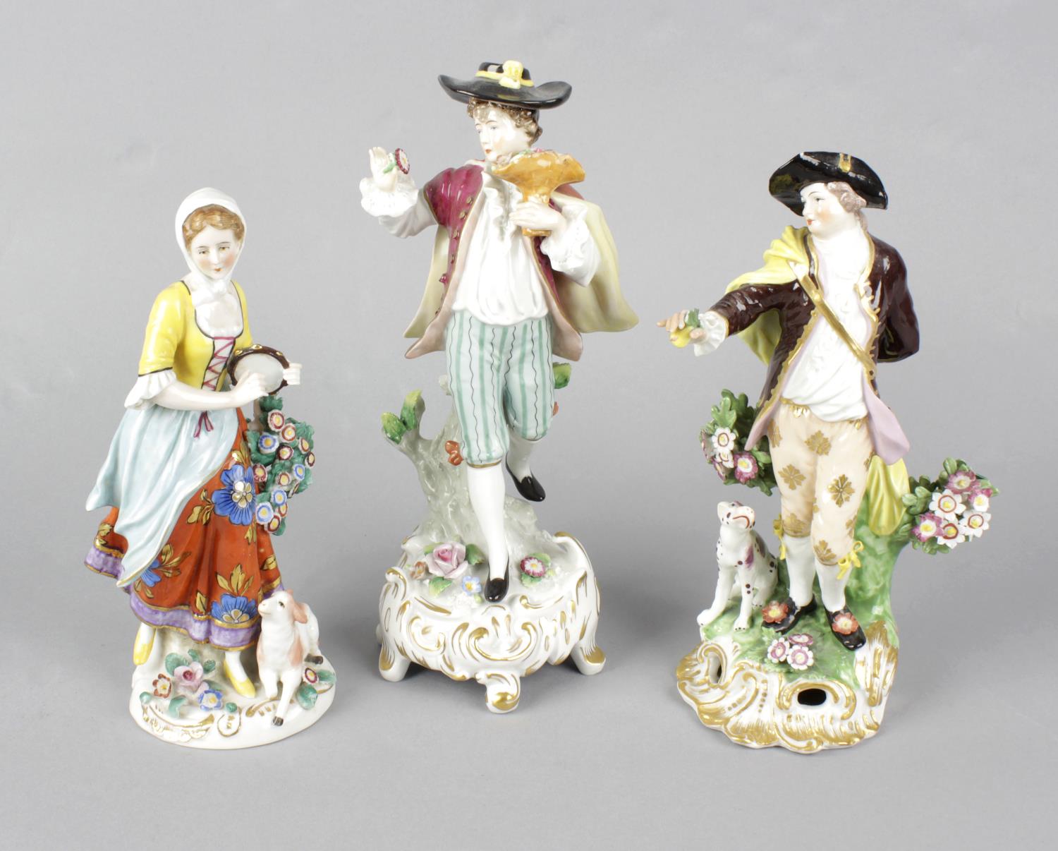 A collection of assorted decorative porcelain figures, to include Derby, Berlin, Augustus Rex and