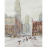 Michael Crawley (Modern), watercolour, New York winter street scene, titled verso 'Empire State -