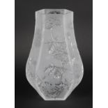 A Lalique 'Ombelles' pattern crystal glass vase. Post-War, of bulbous hexagonal form with intaglio