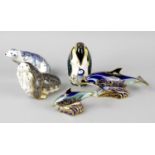 Five Royal Crown Derby animal ornaments. Comprising Bottlenose Dolphin, Baby Bottlenose Dolphin,