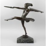 A reproduction Art Deco-style bronze figure, modelled as a female warrior, indistinctly signed, upon