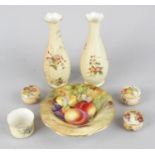 A group of Royal Worcester porcelain. Comprising: a fruit-painted bon-bon dish signed Moseley, a