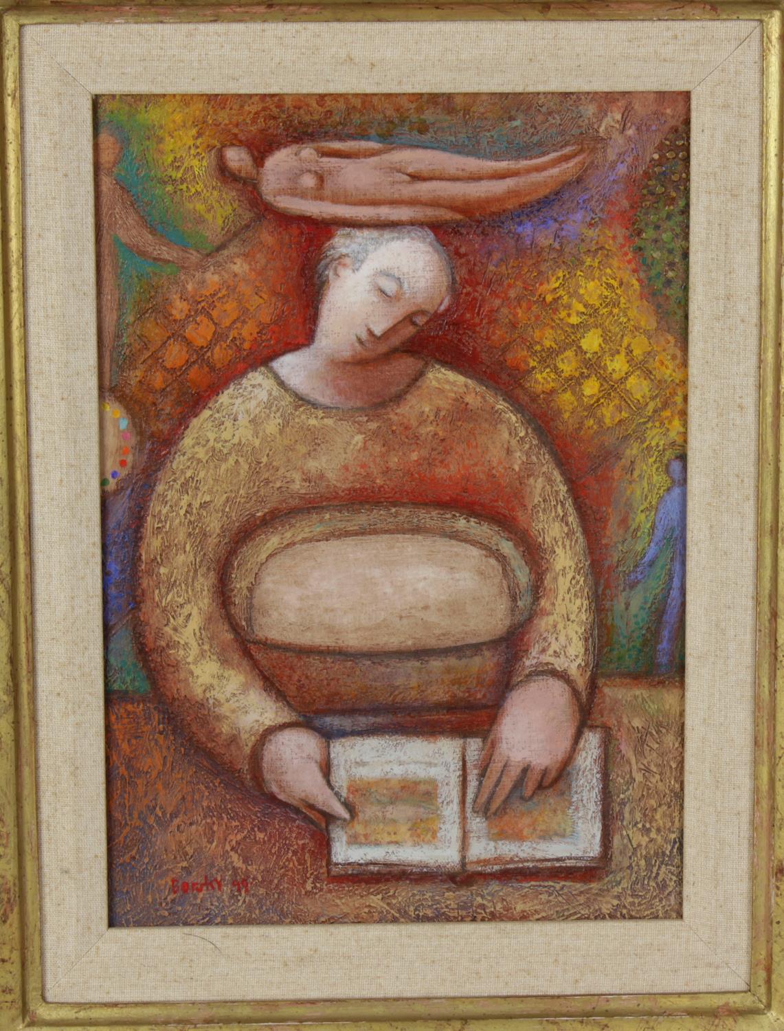 ARR Jiri Borsky, (b. 1945), 'Contemplating Bonard', a woman reading a book, acrylic on board, signed