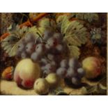 Oliver Clare, (1853-1927), oil on board, still life of grapes and plumbs, signed lower right, 5.75 x