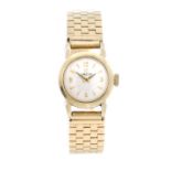 OMEGA - a lady's bracelet watch. Yellow metal case, stamped 0,585 with poincon. Numbered 11248133