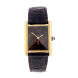 CARTIER - a Must De Cartier Tank wrist watch. Gold plated silver case. Numbered 6 039902. Signed