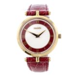 GUCCI - a lady's wrist watch. Gold plated case. Signed quartz movement. White and red dial. Fitted