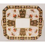 A large late 19th Century Wedgwood Imari pattern rectangular twin handled tray,