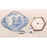 Four pieces of assorted late 18th Century blue and white wares comprising a Coalport Fruit and