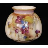 A Royal Worcester cache pot decorated with hand painted violets with a lavender collar neck,