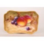 A Royal Worcester rectangular pin dish decorated by Roberts with hand painted fallen fruits