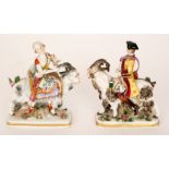 Two 19th Century Dresden figures modelled as the Welsh Tailor and his Wife, after the original by J.