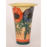 A Dennis China Works vase of inverted bell form decorated with blue and red poppies against a tonal