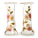 Mont Joye & Cie - A pair of crystal glass vases of footed cylindrical form to a flat rim both