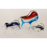 A post war Italian Murano glass figure of a stylised bull with Sommerso body in clear crystal over