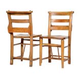 A set of six early 20th Century elm and beech chapel chairs,