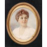 KETURAH COLLINGS (1862-1948) - Portrait of May Davies, gouache on ivory miniature, oval.