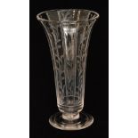 A 1930s Stuart & Sons clear crystal glass vase of footed flared form,