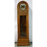A 1930s and later constructed oak longcase clock with Hipp style mechanism and silvered chapter