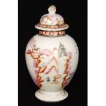 A Chinese footed vase and cover decorated with hand painted galleons in full sail with rowing boats