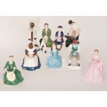 Eleven Royal Doulton figurines from the Characters of Williamsburg comprising two Wigmaker HN2239,
