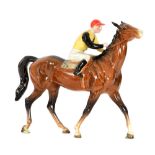 A Beswick Racehorse and Jockey (Walking Racehorse), model 1037, colourway number two,
