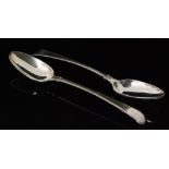 A pair of George III hallmarked silver feather edge table spoons, weight 4.