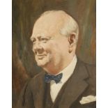 PAUL HIPKISS, RBSA (CONTEMPORARY) - Portrait of Sir Winston Churchill, oil on board, signed, framed,