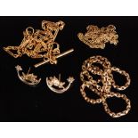 A 15ct fancy link Albert chain with swivel clasp and T bar, weight 15g length 40cm, stamped,