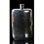 A large Sterling silver hip flask of plain shaped rectangular form with screw cover, height 20cm,