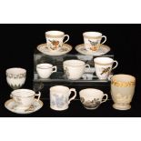 A collection of assorted 19th Century tea wares to include a tea cup decorated with a black and