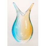 A post war Murano Sommerso glass vase of compressed ovoid form with pulled rim,