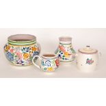Four pieces of assorted Poole Pottery comprising a BN pattern shape 924 jardiniere S/D ,