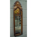An 18th Century style mahogany mirror of narrow proportions with hand painted panel of flowers