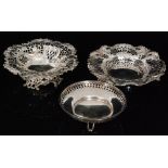 A late Victorian hallmarked silver circular bon bon dish with pierced and embossed decoration