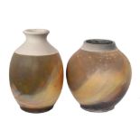 Two contemporary studio pottery Raku vases by Chris Harford, both with incised marks,