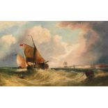 JOHN CALLOW (1822-1878) - Fishing boats off a coastline, oil on canvas, signed, framed,