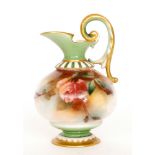 A small Royal Worcester Hadley Ware pedestal jug panel decorated with roses and foliage,