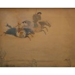 TIBETAN SCHOOL (LATE 19TH CENTURY) - Tibetan horsemen hunting, watercolour, framed, 40.