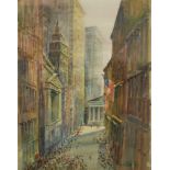 MICHAEL CRAWLEY (CONTEMPORARY) - 'Lower Manhatten, New York', gouache, signed, framed,