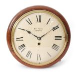 An early 20th Century mahogany circular wall clock with single fusee movement and painted dial by