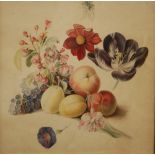ENGLISH SCHOOL (LATE 19TH CENTURY) - Peaches, plums and apple blossom, watercolour, framed,